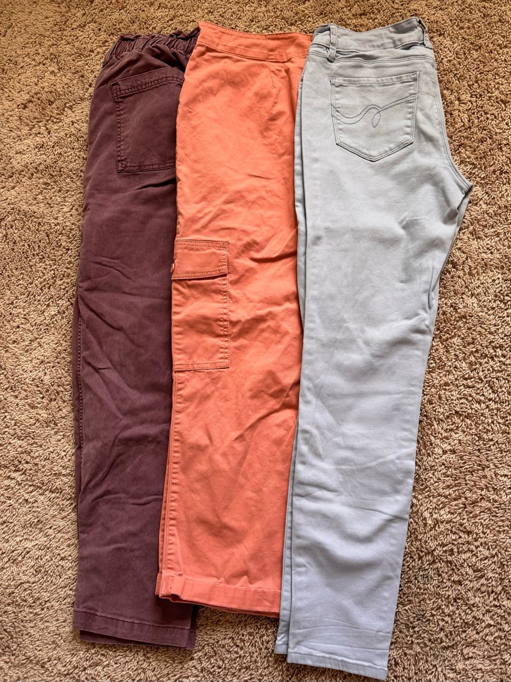 Three-Pair Casual Cotton Pants Bundle - Rust, Mauve, Light blue